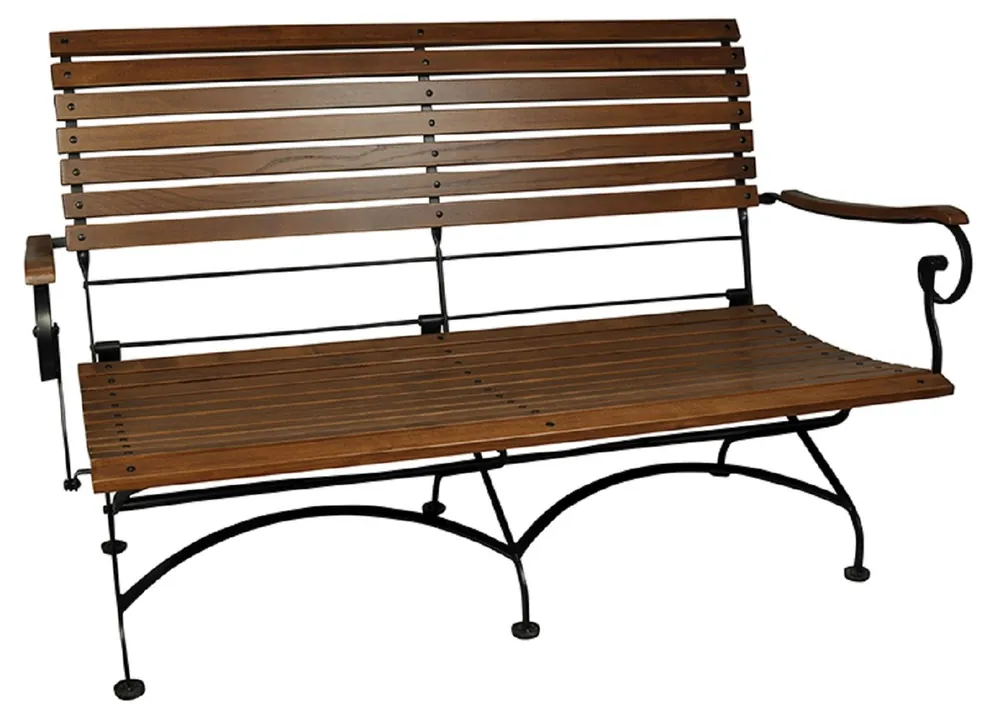 Bestpreis Casa Padrino Banco de jardín Art Nouveau Marrón oscuro / Negro 150 x 62 x A. 96 cm - Banco de jardín plegable - Muebles de jardín de madera y hierro - Muebles de jardín barrocos y Art Nouveau