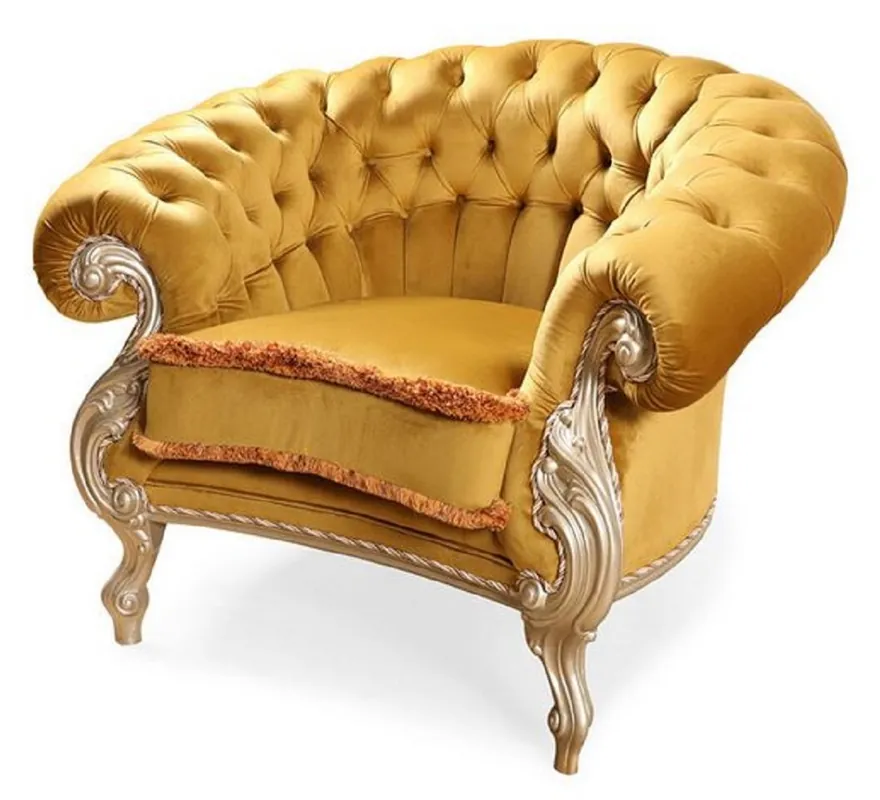 Casa Padrino sillón de salón barroco de lujo oro / marrón / plata - Sillón de estilo barroco hecho a mano - Magníficos muebles de salón de lujo en estilo barroco - Muebles barrocos Schneller Versand
