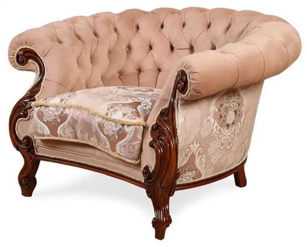 Saisonangebot Casa Padrino sillón de salón barroco de lujo rosa / blanco / marrón oscuro - Sillón de estilo barroco hecho a mano - Magníficos muebles de salón de lujo en estilo barroco - Muebles barrocos