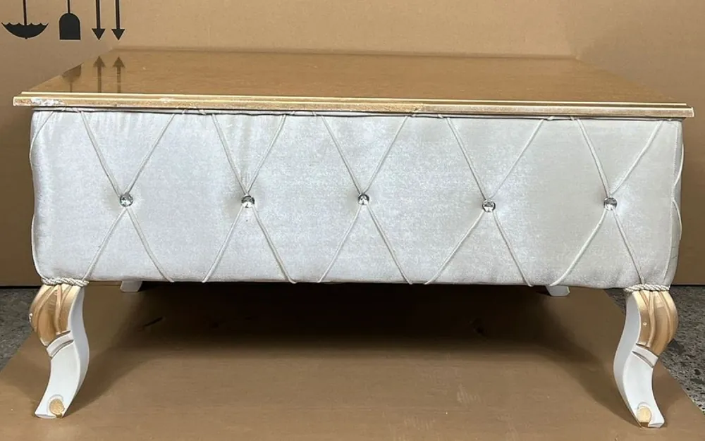 Casa Padrino mesa de centro barroco de lujo oro / plata / blanco / oro - Mesa de salón de estilo barroco de madera maciza con pedrería - Muebles barrocos - Muebles de lujo en estilo barroco Echt