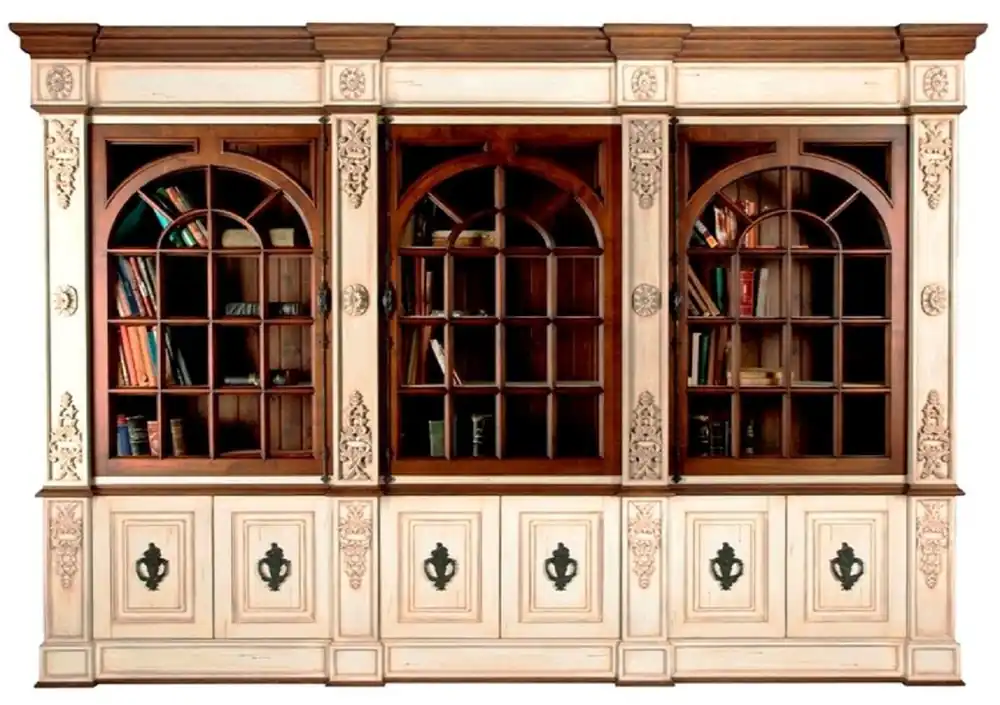 Casa Padrino armario de libros de estilo vintage de lujo crema antiguo / marrón oscuro / negro 323 x 51 x A. 255 cm - Muebles de madera maciza - Muebles de estilo vintage - Muebles de lujo Zertifiziert