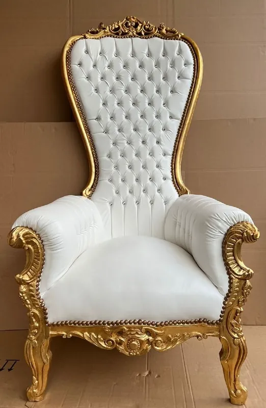 Sichere Zahlung Casa Padrino sillón de trono barroco con cuero artificial y pedrería blanco / oro - Sillón sillón real - Sillón de boda hecho a mano - Sillón gigante barroco - Muebles barrocos
