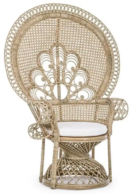 Casa Padrino sillón de jardín de lujo natural / blanco 106 x 71 x A. 148 cm - Sillón de ratán de estilo vintage con cojín de asiento - Muebles de ratán de estilo vintage - Muebles de jardín y patio Meistverkauft