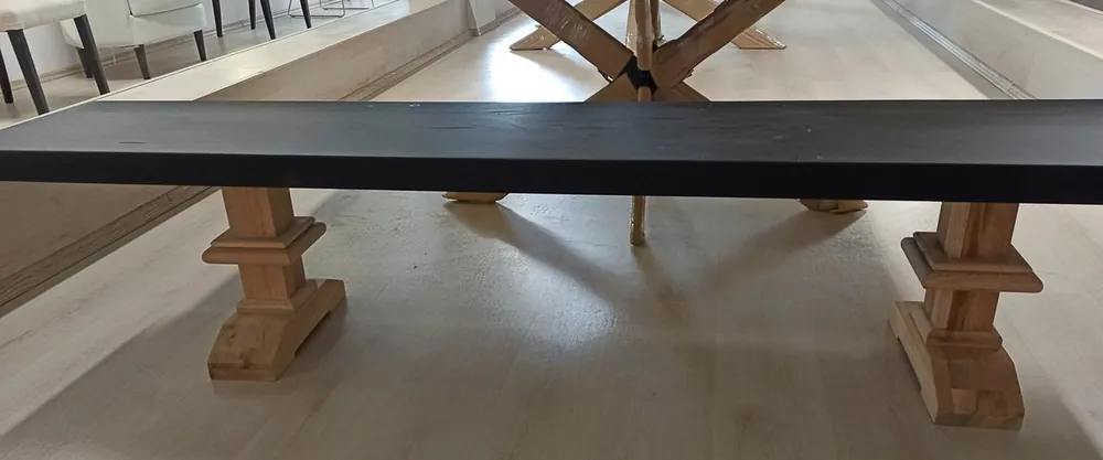 Casa Padrino banco de madera de roble de estilo campestre negro / natural 300 x 40 x A. 45 cm - Banco rústico de madera maciza - Muebles rústicos de madera maciza - Muebles de estilo campestre Garantierte Lieferung