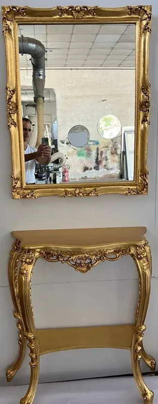 Markenprodukt Casa Padrino consola de espejo barroco de lujo - Magnífica consola de madera maciza de estilo barroco con espejo de pared - Espejo de armario de estilo barroco - Calidad de lujo - Hecho en Italia