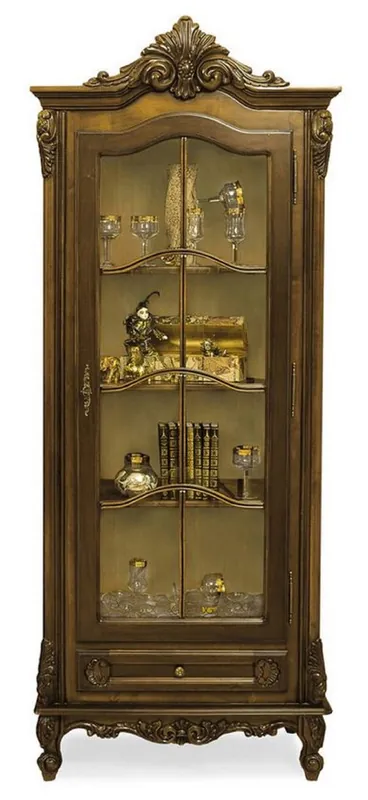 Letzte Chance Casa Padrino vitrina barroco de lujo marrón - Magnífica vitrina de madera maciza con puerta de vidrio y cajón - Muebles barrocos hechos a mano - Noble y Magnífico