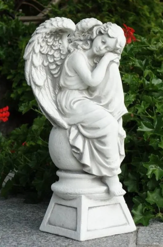 Sonderangebot Casa Padrino Escultura de Decoración de Jardín Art Nouveau Ángel sobre Bola y Base Blanco / Gris A. 42 cm - Figura de Piedra para Decoración de Jardín Elegante - Accesorios de Decoración de Jardín