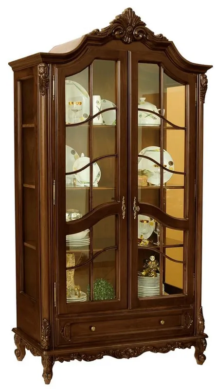 Ausverkauf Casa Padrino vitrina barroco de lujo marrón oscuro - Magnífica vitrina de madera maciza con 2 puertas de vidrio y cajón - Muebles barrocos hechos a mano - Noble y Magnífico