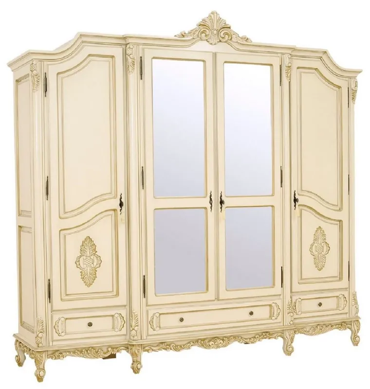 Günstig Casa Padrino gabinete de dormitorio barroco de lujo crema / beige - Magnífico mueble de madera maciza con 4 puertas y 3 cajones - Armario barroco - Muebles de dormitorio barrocos