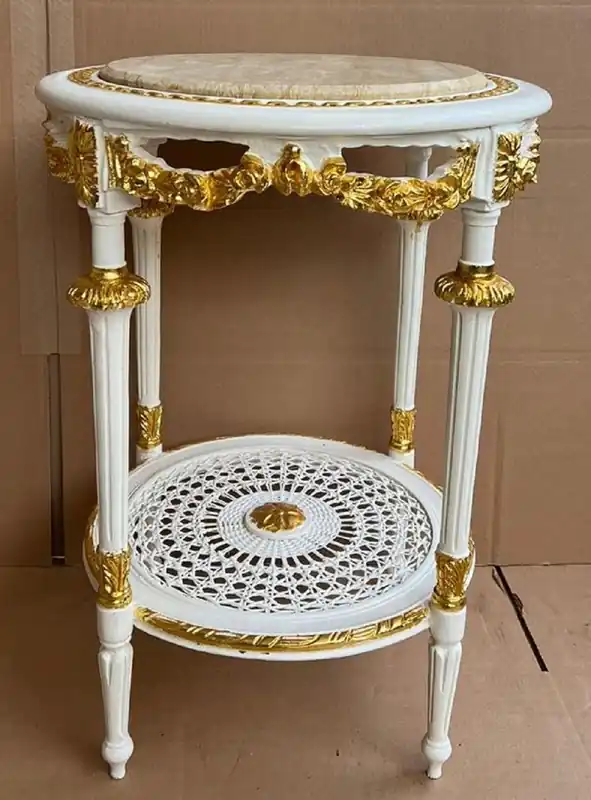Casa Padrino mesa auxiliar barroco blanco / oro / crema - Mesa redonda de estilo antiguo con tapa de mármol - Muebles de salón de estilo barroco en estilo barroco - Muebles barrocos Günstig