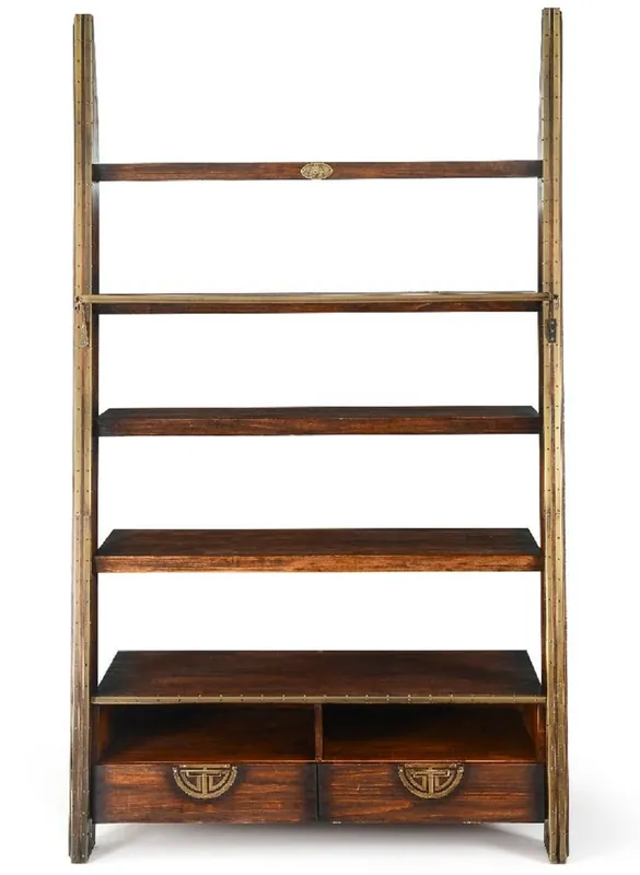 Casa Padrino armario estante de estilo vintage de lujo marrón oscuro / latón 140 x 60 x A. 240 cm - Armario de libros de madera maciza - Muebles de oficina - Muebles de estilo vintage de lujo Beliebt
