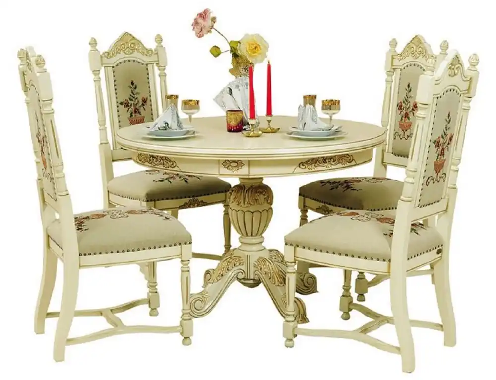 Casa Padrino conjunto de comedor barroco de lujo crema / beige - 1 Mesa de Comedor Barroco Extensible y 4 Sillas de Comedor Barrocos - Muebles de comedor barrocos - Noble y Magnífico Bestpreis