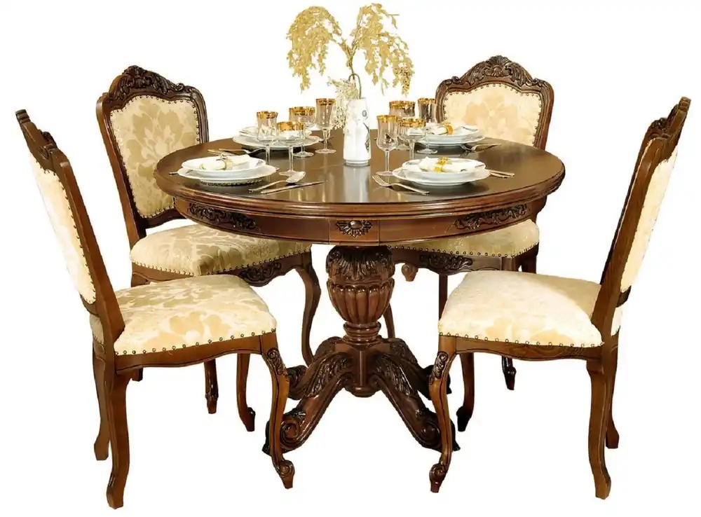 Meistverkauft Casa Padrino conjunto de comedor barroco de lujo crema / marron oscuro - 1 Mesa de Comedor Barroco Extensible y 4 Sillas de Comedor Barrocos - Muebles de comedor barrocos - Noble y Magnífico