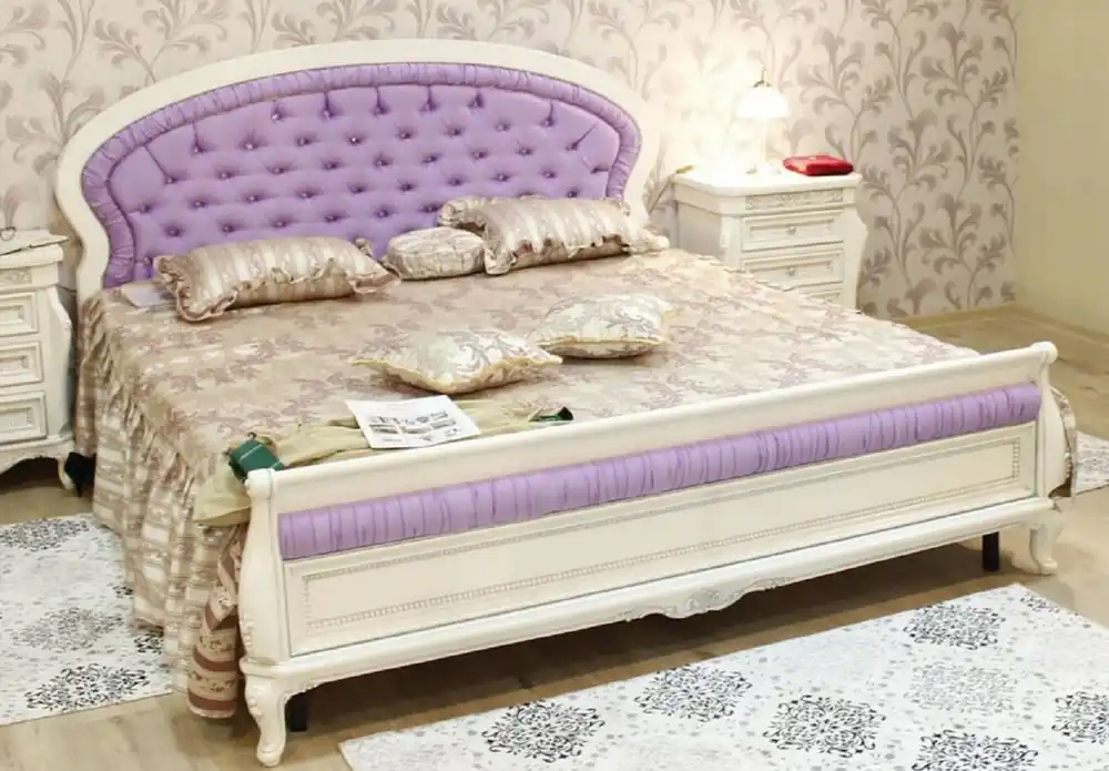 Direkt Vom Hersteller Casa Padrino cama de matrimonio barroco de lujo con pedrería púrpura / blanco - Magnífica cama de madera maciza - Muebles de dormitorio de lujo en estilo barroco - Muebles de dormitorio barrocos