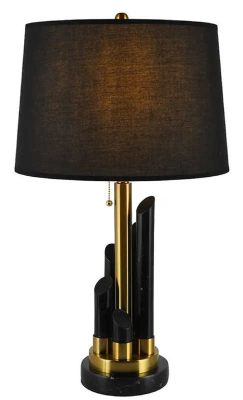 Casa Padrino lámpara de mesa de mármol de lujo negro / oro Ø 38 x A. 68,5 cm - Lámpara de escritorio redonda de mármol con pantalla - Luces de mármol de lujo Nur Für Kurze Zeit