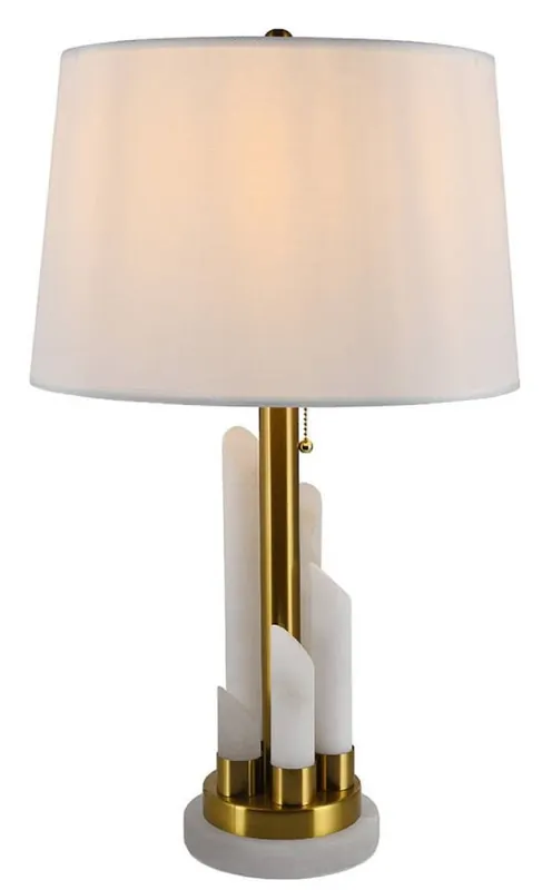Casa Padrino lámpara de mesa de mármol de lujo blanco / oro Ø 38 x A. 68,5 cm - Lámpara de escritorio redonda de mármol con pantalla - Luces de mármol de lujo Neue Ware