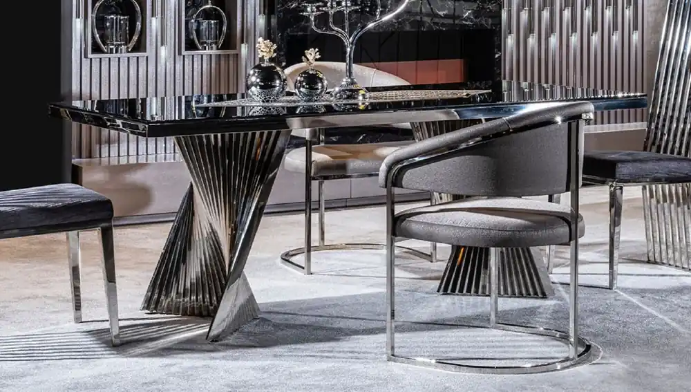 Sale Casa Padrino conjunto de 6 sillas de comedor de lujo con reposabrazos gris / plata 65 x 55 x A. 85 cm - Sillas de cocina de lujo - Muebles de comedor - Muebles de lujo