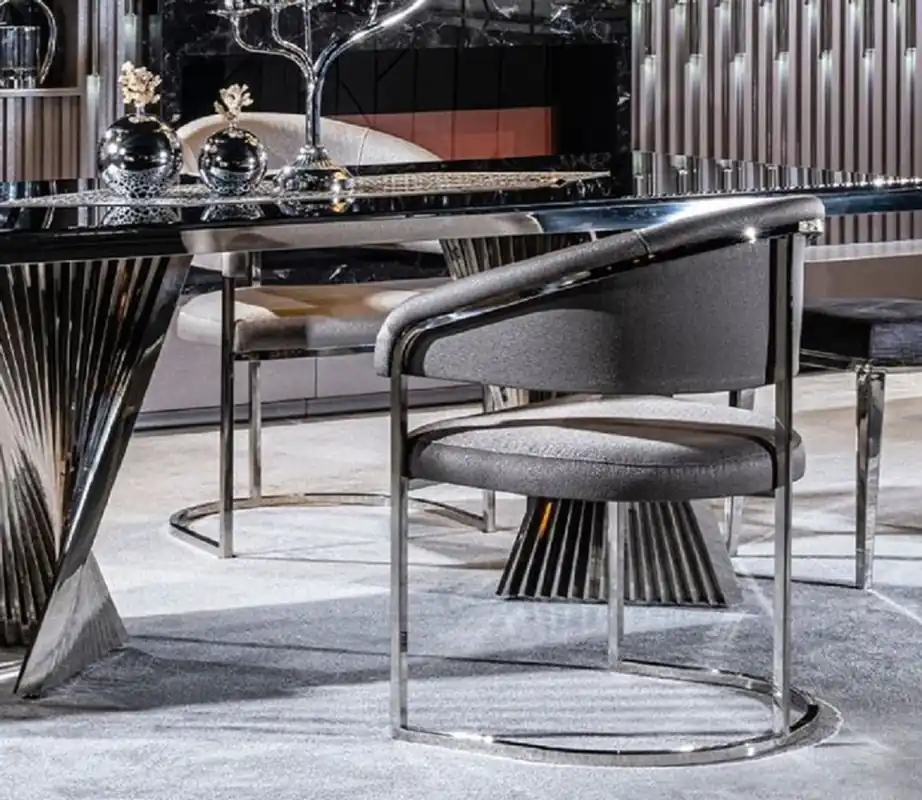 Casa Padrino conjunto de 4 sillas de comedor de lujo con reposabrazos gris / plata 65 x 55 x A. 85 cm - Sillas de cocina de lujo - Muebles de comedor - Muebles de lujo Jetzt Kaufen