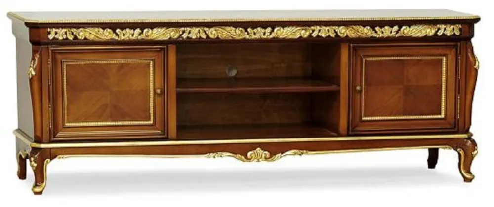 Neue Ware Casa Padrino gabinete de TV barroco de lujo marrón / oro - Aparador hecho a mano de madera maciza con 2 puertas - Muebles de salón de lujo en estilo barroco - Muebles barrocos - Noble y magnífico