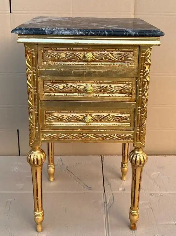 Casa Padrino mesita de noche barroco oro / negro - Magnífica cómoda de estilo barroco con 3 cajones y tapa de mármol - Muebles barrocos - Muebles de dormitorio de estilo barroco Finale Aktion