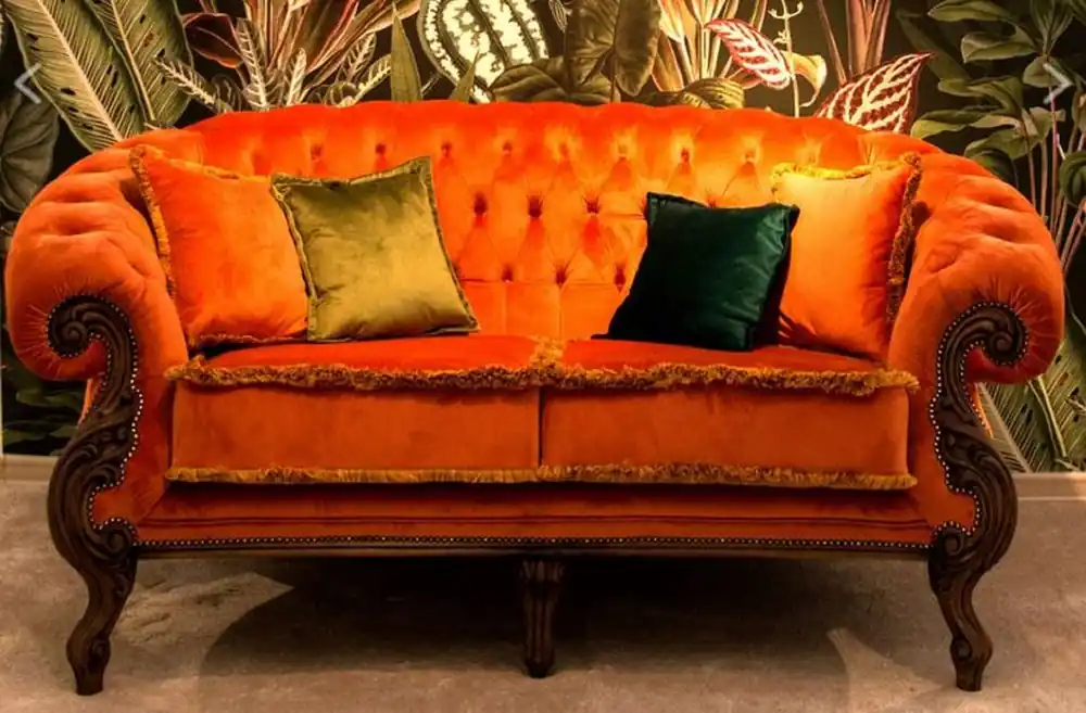 Casa Padrino sofá de salón barroco de lujo naranja / marrón - Sofá de estilo barroco hecho a mano - Magníficos muebles de salón de lujo en estilo barroco - Muebles barrocos Angebot