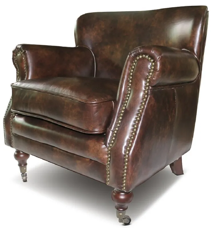 Casa Padrino sillón de cuero genuino marrón 69 x 70 x A. 75 cm - Sillón de cuero de salón elegante - Muebles de salón - Muebles de cuero genuino Markenprodukt