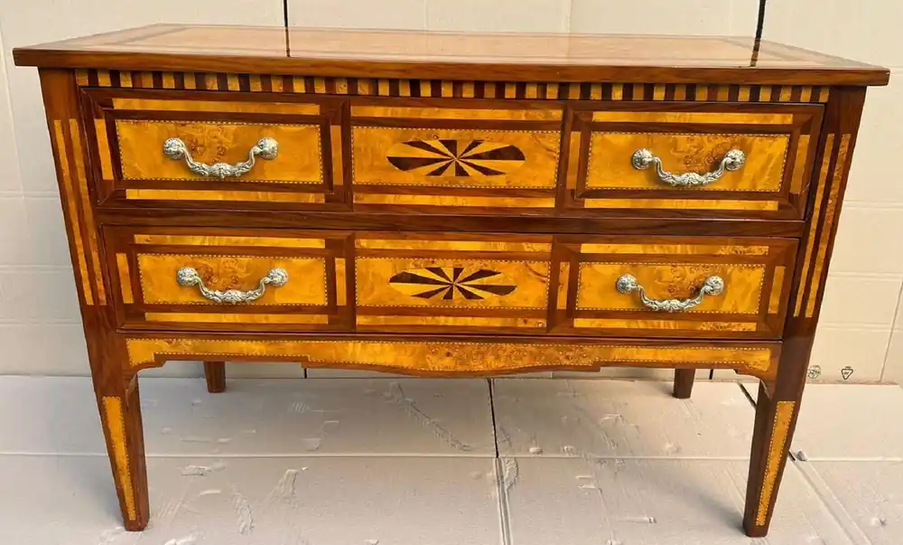 Casa Padrino cómoda Biedermeier con 2 cajones marrón / natural / plata - Cómoda hecho a mano de madera maciza - Muebles de Dormitorio Biedermeier Knallerangebot