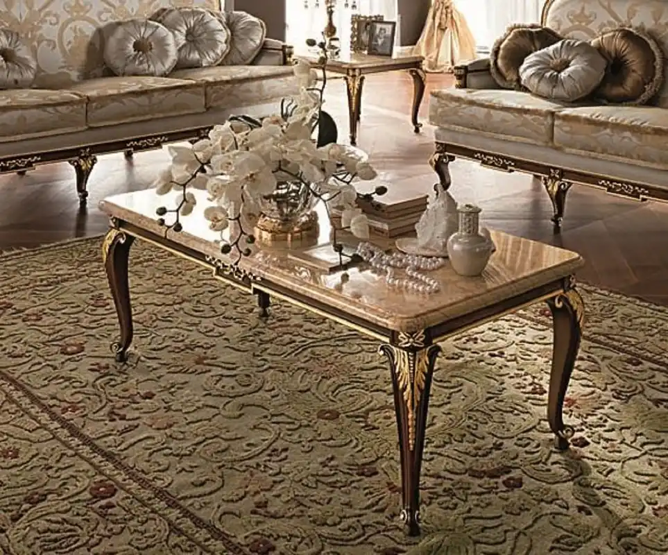Sonderangebot Casa Padrino mesa de centro barroco de lujo con placa de mármol crema / marrón oscuro / oro - Magnífica mesa de salón de madera maciza de estilo barroco - Muebles Barrocos - Hecho en Italia