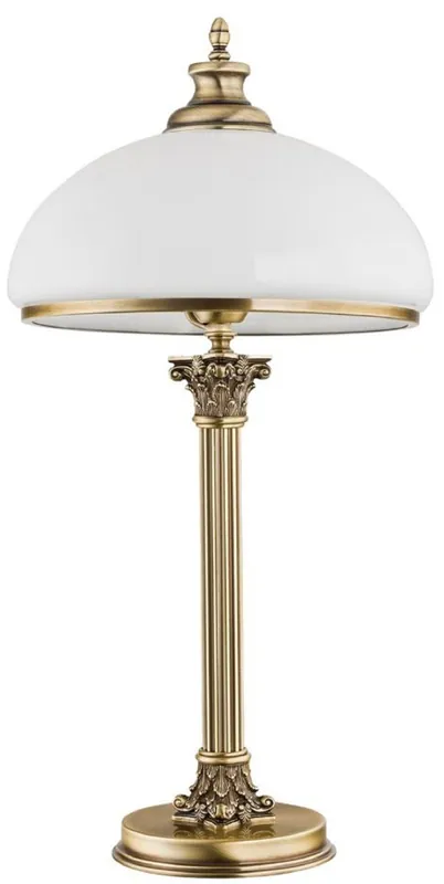 Bestpreis Casa Padrino lámpara de mesa barroco de de lujo latón con pátina / blanco Ø 30 x A. 60 cm - Lámpara de escritorio redonda de latón con pantalla de vidrio - Luces barrocos