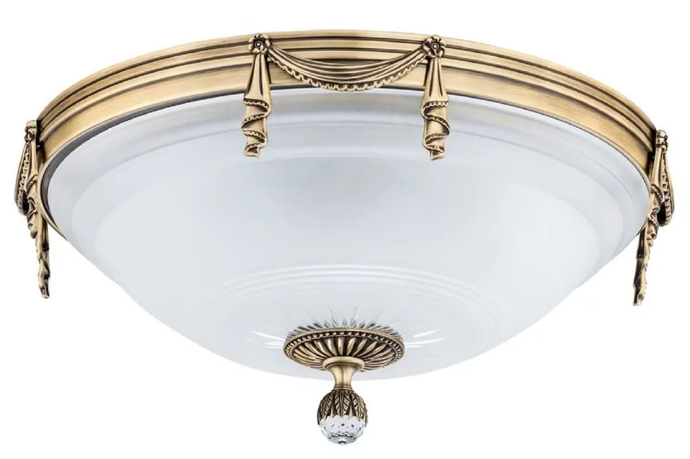 Neu Casa Padrino lámpara de techo de cristal barroco de lujo latón patinado / blanco Ø 40 x A. 25 cm - Lámpara de techo redonda de salón de estilo barroco - Luces barrocos - Muebles barrocos