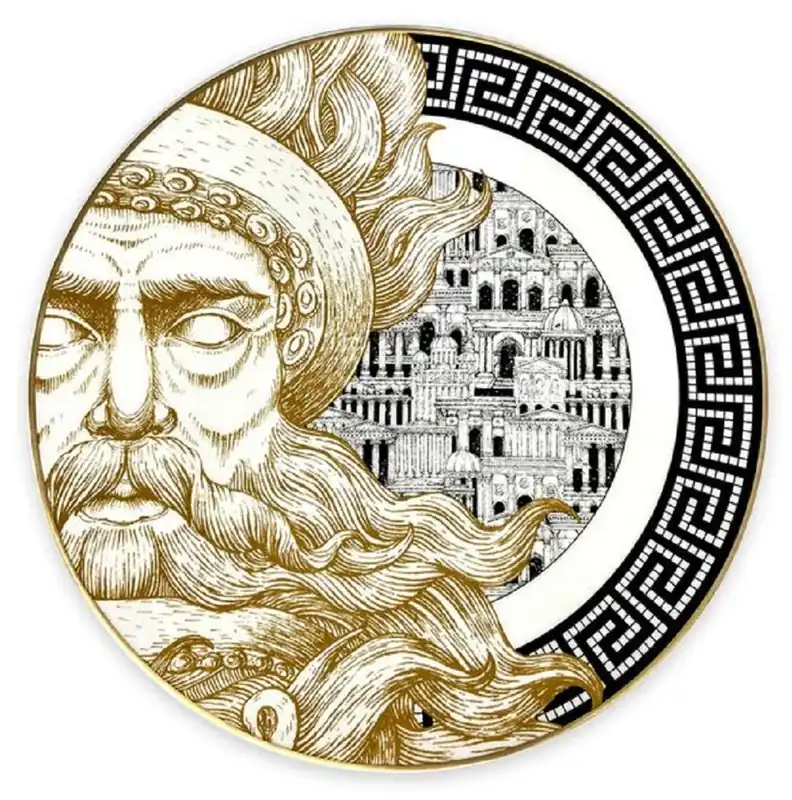 Casa Padrino plato de porcelana de lujo Dios (lado izquierdo) blanco / negro / oro Ø 29 cm - Plato llano de porcelana pintado a mano - Calidad de lujo - Hecho en Italia Super-Preis