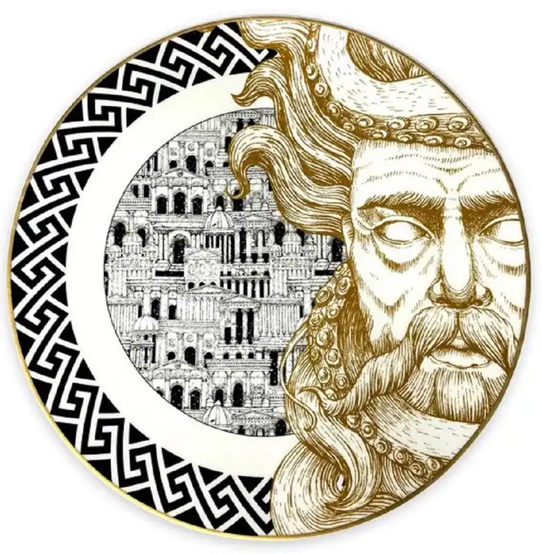 Casa Padrino plato de porcelana de lujo Dios (lado derecho) blanco / negro / oro Ø 29 cm - Plato llano de porcelana pintado a mano - Calidad de lujo - Hecho en Italia Finale Aktion