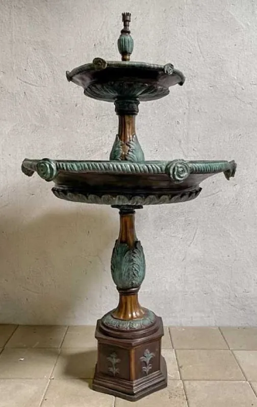Casa Padrino fuente de bronce barroco de lujo bronce / turquesa Ø 90 x A. 160 cm - Magnífica fuente de bronce barroco para jardín - Decoración de jardín de estilo barroco de bronce Online Kaufen