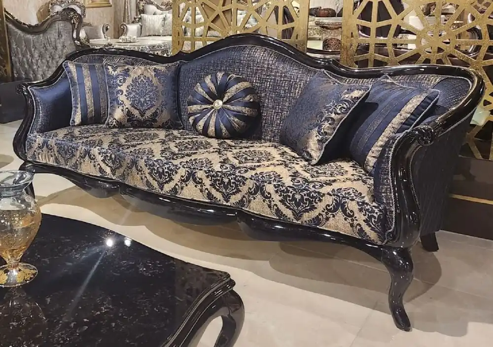Beliebt Casa Padrino sofá de salón barroco de lujo con patrón oro / azul / negro - Sofá de estilo barroco hecho a mano - Muebles de salón de lujo en estilo barroco - Muebles barrocos - Noble y Magnífico