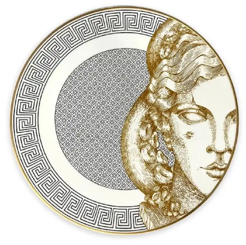 Casa Padrino plato de porcelana de lujo blanco / negro / oro Ø 29 cm - Plato llano de porcelana pintado a mano - Accesorios de porcelana de lujo - Calidad de lujo - Hecho en Italia Garantierte Lieferung