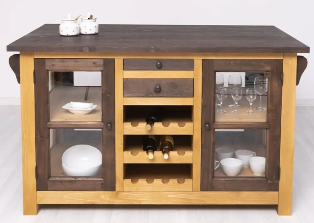 Günstig Casa Padrino isla de cocina de estilo campestre marrón / natural 150 x 90 x A. 90 cm - Gabinete de cocina de madera maciza - Mueble de comedor de madera maciza estilo campestre