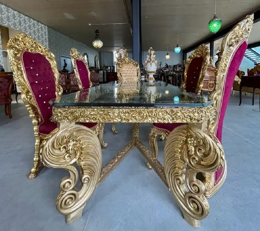 Casa Padrino conjunto de comedor barroco rojo burdeos / oro / negro - 1 Mesa de Comedor Barroco y 6 Sillas de Comedor Barrocos - Muebles de comedor barrocos - Noble y magnífico Schnäppchen