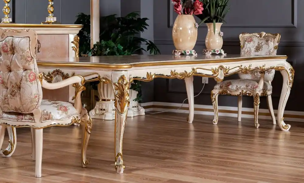 Pompöös de Casa Padrino mesa de comedor barroco de lujo Provence beige / blanco / oro - Mesa de comedor de estilo barroco Pompöös diseñada por Harald Glööckler Wochenendangebot