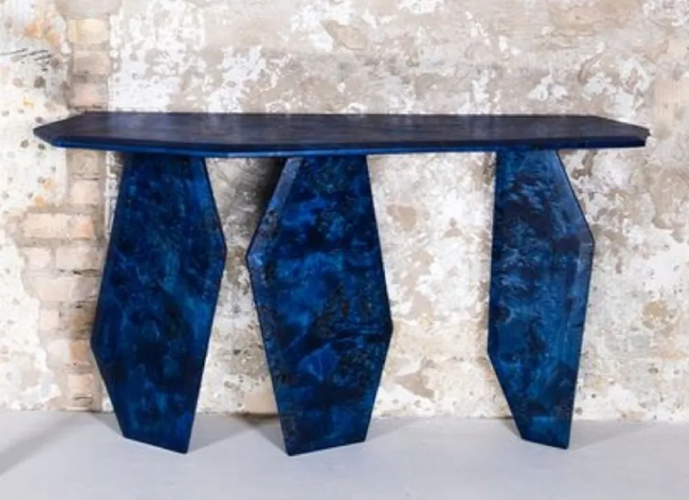 Schnäppchen Casa Padrino consola de lujo azul 154 x 40 x A. 80 cm - Mesa consola de madera con vetas - Muebles de salón - Muebles de lujo - Interiores de lujo