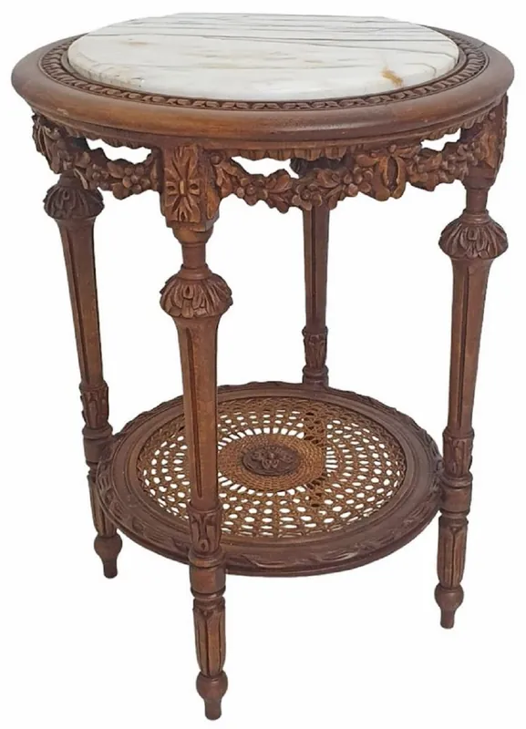 Günstig Casa Padrino mesa auxiliar barroco marrón / blanco - Mesa redonda de madera maciza de estilo barroco con tapa de mármol - Muebles de salón de estilo barroco - Muebles barrocos