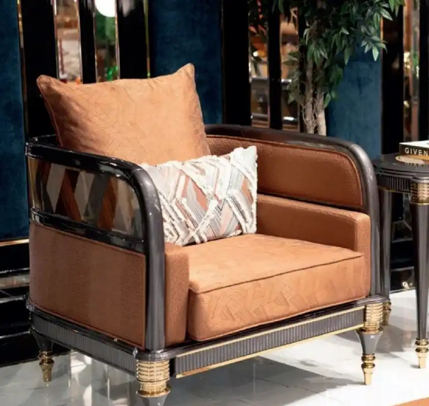 Knallerangebot Casa Padrino sillón Art Deco de lujo marrón / multicolor / gris / oro - Sillón de salón - Muebles de salón - Muebles Art Deco - Muebles de lujo