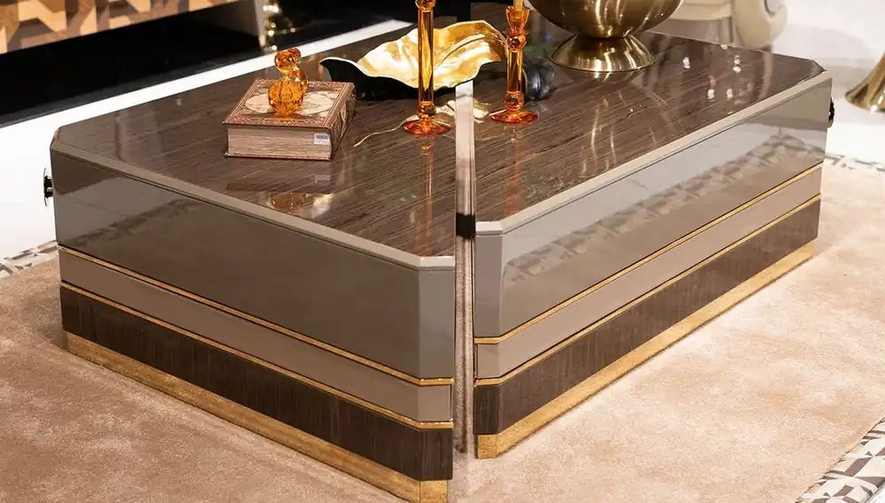 Casa Padrino conjunto de 2 mesas de centro de lujo marrón / gris / oro - Mesas de salón de madera maciza de lujo - Muebles de salón - Muebles de lujo Neue Ware
