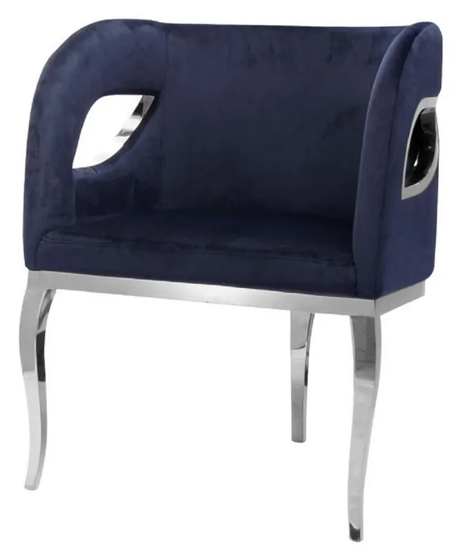 Markenprodukt Casa Padrino sillón de terciopelo de lujo azul / plata 78 x 55 x A. 59 cm - Sillón de salón - Muebles de salón - Muebles de hotel - Muebles de lujo - Interiores de salón - Interiores de lujo