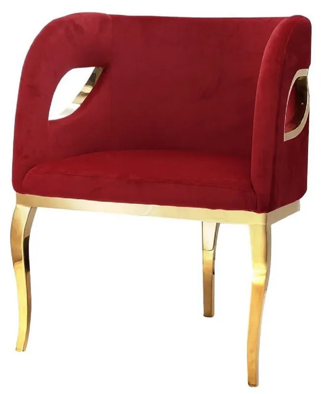 Expressversand Casa Padrino sillón de terciopelo de lujo rojo / oro 78 x 55 x A. 59 cm - Sillón de salón - Muebles de salón - Muebles de hotel - Muebles de lujo - Interiores de salón - Interiores de lujo