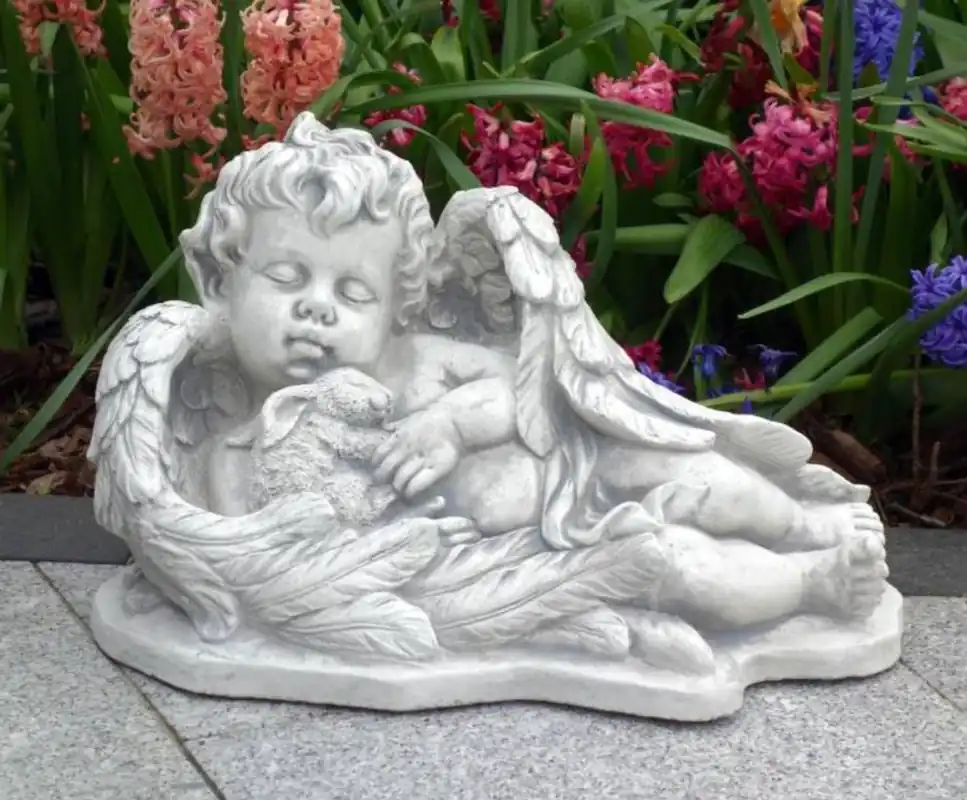 Casa Padrino Escultura de Decoración de Jardín Art Nouveau Ángel Gris 46 x 25 x A. 27 cm - Elegante Figura de Jardín - Accesorios de Decoración de Jardín Barrocos y Art Nouveau Echt