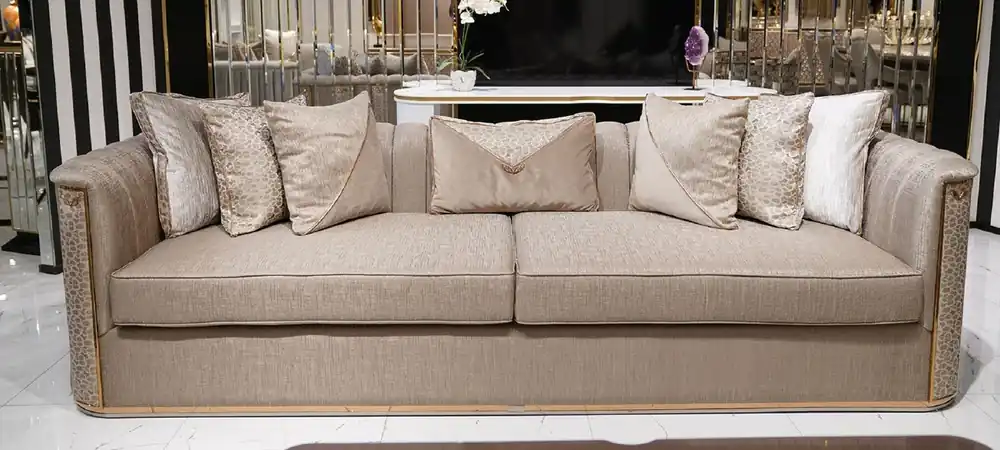 Casa Padrino Sofá de Lujo Gris Patrón / Oro - Sofá de Salón - Sofá de Hotel - Muebles de Salón - Muebles de Hotel - Muebles de Lujo Neue Kollektion