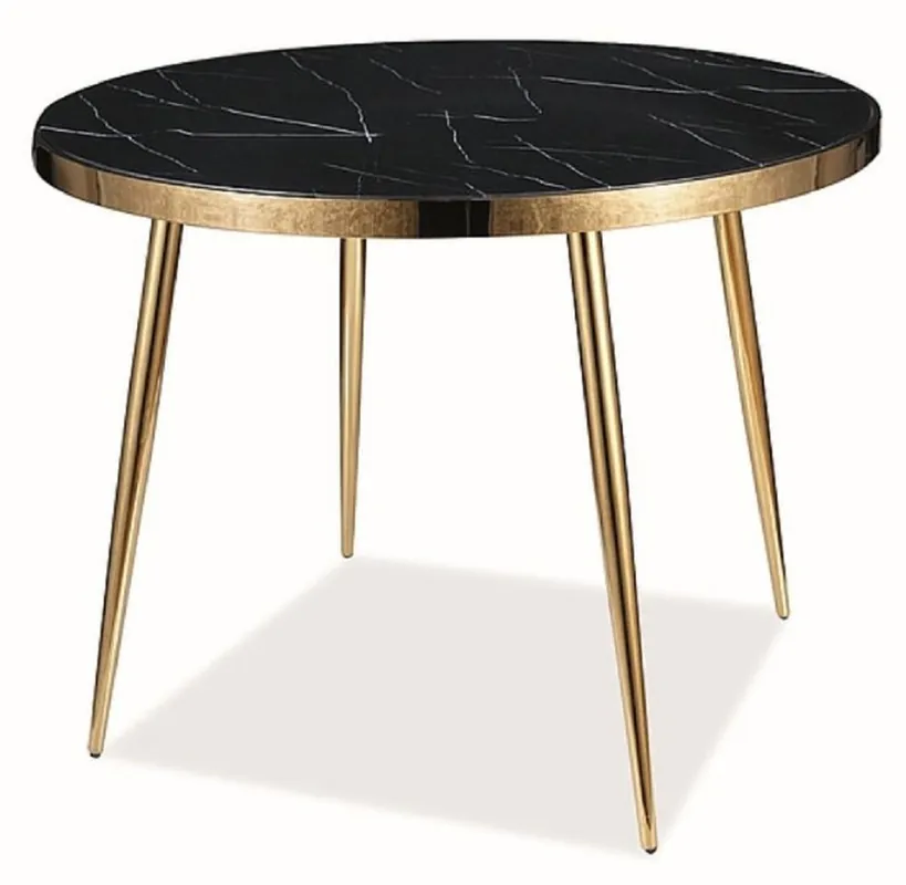 Nur Heute Casa Padrino mesa de comedor de lujo negro / oro Ø 100 x A. 75 cm - Mesa de comedor redonda con tapa de vidrio aspecto mármol - Muebles de comedor - Muebles de cocina