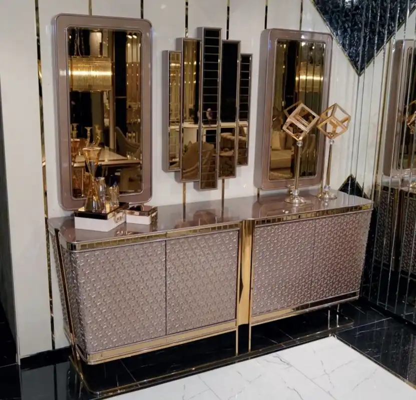 Abverkauf Casa Padrino conjunto de muebles de lujo gris / oro - 1 Aparador de Lujo con 4 Puertas y 3 Espejos de Lujo - Muebles de lujo - Colección de lujo