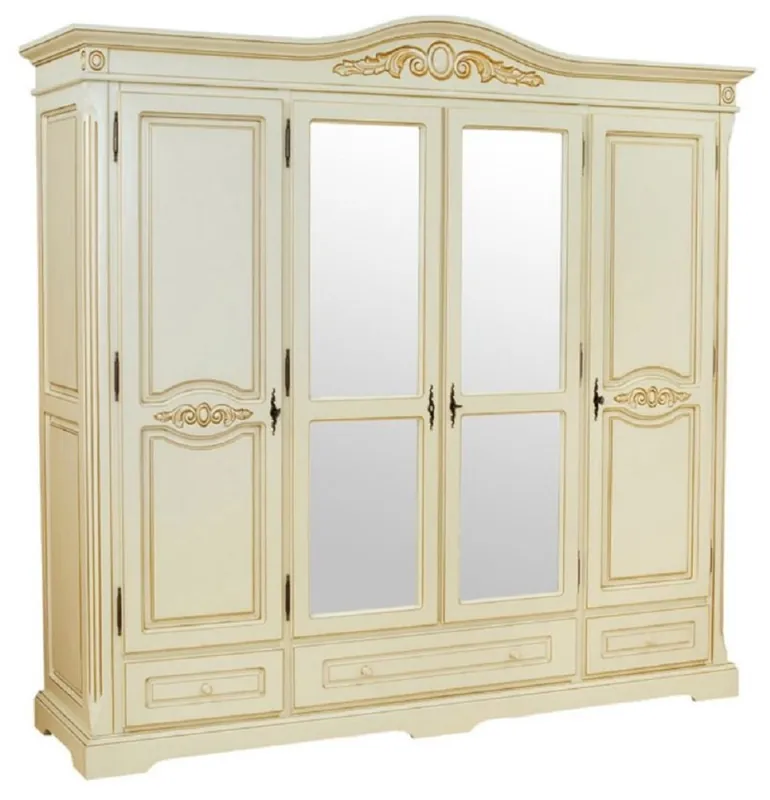Markenware Casa Padrino gabinete de dormitorio barroco de lujo crema / beige - Armario de madera maciza de estilo barroco con 4 puertas y 3 cajones - Armario barroco - Muebles de dormitorio barrocos
