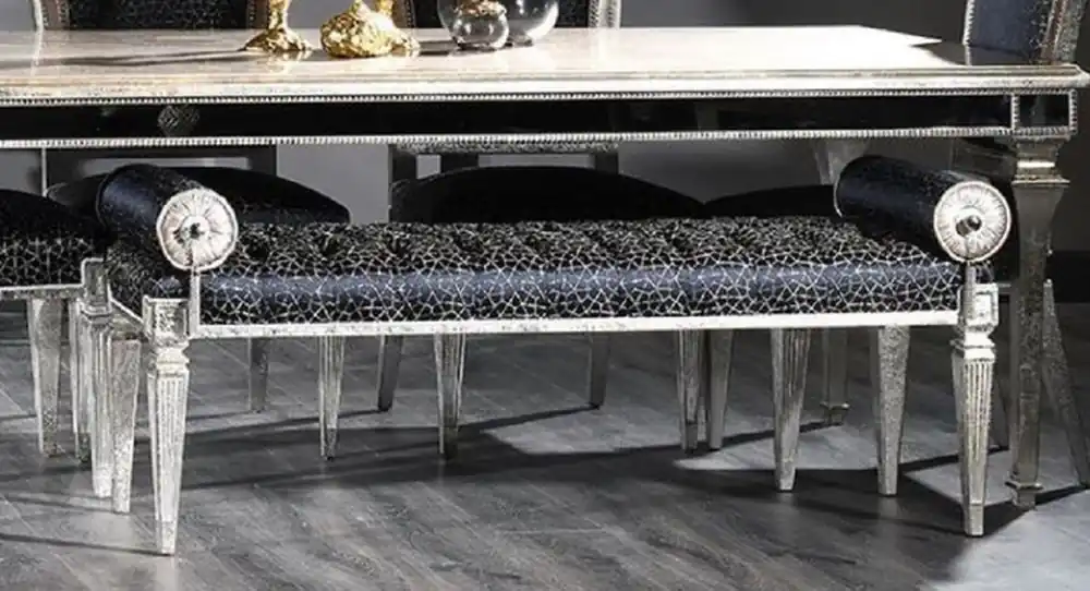 Casa Padrino banco barroco de lujo negro / plata antigua - Banco de estilo barroco hecho a mano - Muebles de lujo en estilo barroco - Muebles barrocos - Noble y magnífico Sichere Zahlung